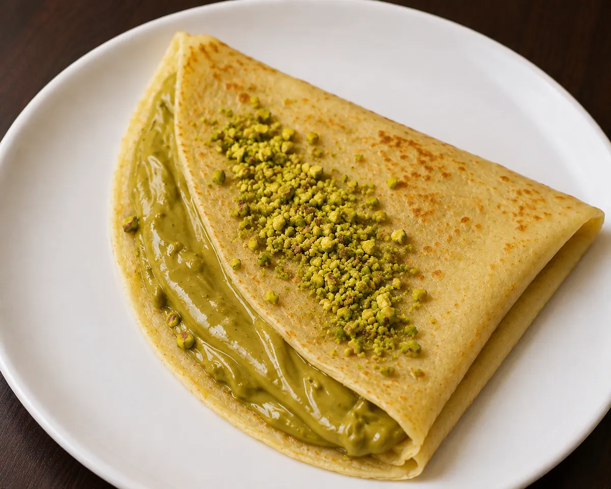 Crepe farcita con crema di pistacchio e granella